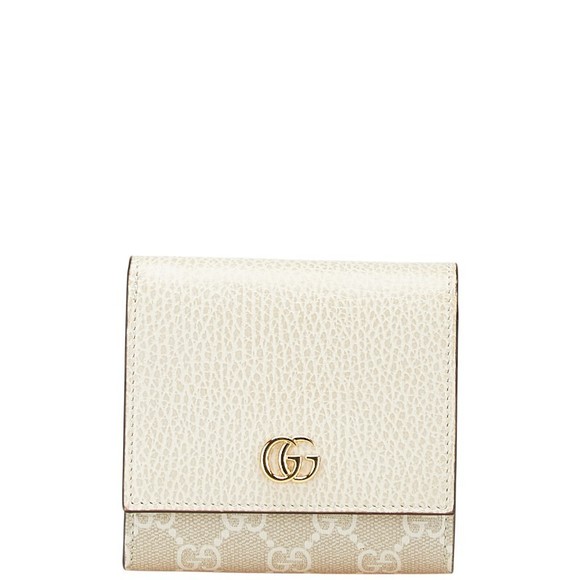 Gucci Bifold Marmont Wallet White Leather Beige GG Supreme - Picture 1 of 8